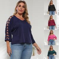 Polyester Plus Size Women Long Sleeve T-shirt deep V & hollow patchwork Solid PC