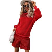 Polyester Women Casual Set & two piece Sequin short & top patchwork Solid red Set