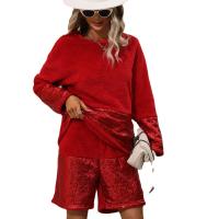 Polyester Vrouwen Casual Set Pailletten Korte & Boven Lappendeken Solide Rode Instellen