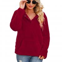 Polyester Women Sweatshirts mid-long style & loose & with pocket Solid red PC