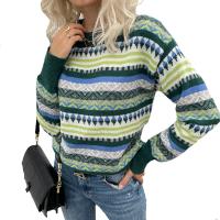 Polyester Women Sweater & loose striped green PC