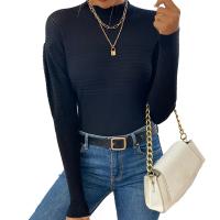 Polyester Slim Women Sweater flexible knitted Solid black PC