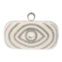 Polyester hard-surface Clutch Bag with chain & with rhinestone white PC