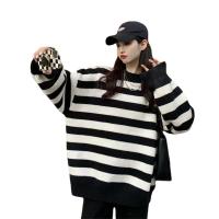 Polyester Women Sweater loose Acrylic knitted striped : PC
