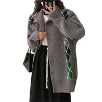 Polyester Women Coat loose Spandex Argyle : PC