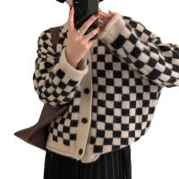 Polyester Women Coat loose Spandex plaid : PC