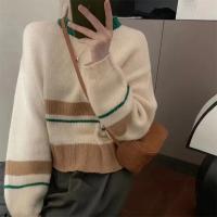Polyester Women Sweater loose Spandex striped : PC