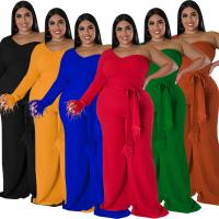 Polyester Plus Size Long Jumpsuit backless & One Shoulder Solid PC