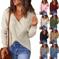 Polyester Slim & Plus Size Women Sweater deep V knitted Solid PC