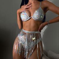 Polyester Tassels Bikini & three piece silver Set