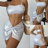 Polyester Bikini & three piece Solid silver Set