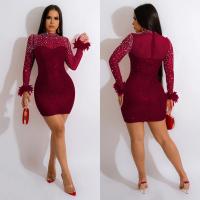 Polyester Slim Sexy Package Hip Dresses & with rhinestone PC