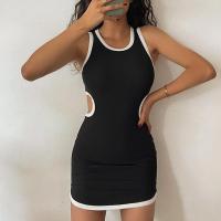 Polyester Slim Sexy Package Hip Dresses patchwork black PC
