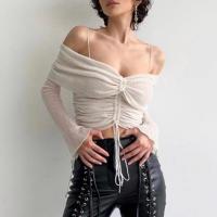 Polyester Slim Women Long Sleeve Blouses & off shoulder patchwork Solid PC