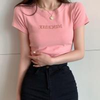 Polyester Slim Women Short Sleeve T-Shirts embroidered letter PC