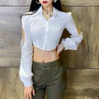 Polyester Slim & Crop Top Women Long Sleeve Shirt patchwork Solid white PC