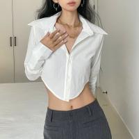 Polyester Crop Top Women Long Sleeve Shirt patchwork Solid white PC