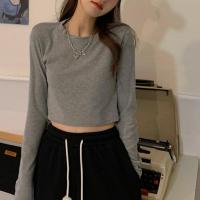Polyester Women Long Sleeve T-shirt slimming patchwork Solid PC