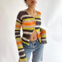 Polyester Crop Top Women Long Sleeve Blouses knitted orange PC