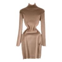 Knitted Slim & front slit Sexy Package Hip Dresses slimming Solid : PC