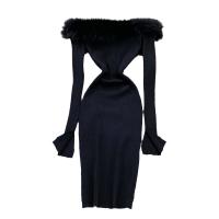 Knitted One-piece Dress slimming & off shoulder & skinny style Solid : PC