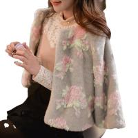 Artificial Fur Plus Size Sweater Coat & thermal printed floral gray PC