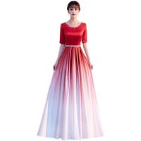Polyester Plus Size & High Waist Long Evening Dress  plain dyed Solid red PC