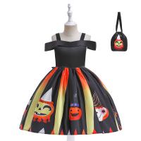 Polyester Girl One-piece Dress Halloween Design printed black PC