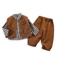 Cotton Slim Boy Clothing Set & three piece Pants & top & coat patchwork plaid Set