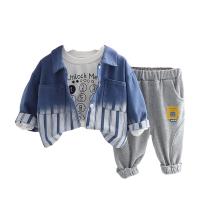 Cotton Slim Boy Clothing Set & three piece Pants & top & coat patchwork striped Set