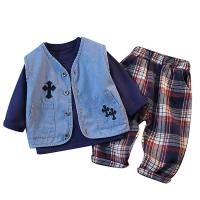 Cotton Slim Boy Clothing Set & three piece vest & Pants & top Solid Set