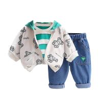 Cotton Slim Boy Clothing Set & three piece Pants & top & coat printed Set
