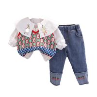 Cotton Slim Girl Clothes Set & three piece vest & Pants & top Set