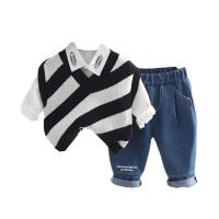 Cotton Slim Boy Clothing Set & two piece vest & Pants & top patchwork striped Set