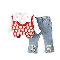 Cotton Slim Girl Clothes Set & three piece vest & Pants & top patchwork floral Set