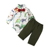 Polyester Slim Boy Clothing Set & two piece Crawling Baby Suit & Pants printed green Set