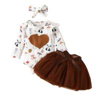 Cotton Slim Girl Clothes Set & three piece Crawling Baby Suit & Hair Band & skirt printed multi-colored Set