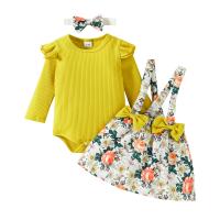 Cotton Slim Girl One-piece Dress & three piece Crawling Baby Suit & Hair Band & skirt printed multi-colored Set
