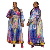 Polyester Plus Size One-piece Dress large hem design & deep V & loose printed abstract pattern PC