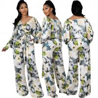Polyester Women Casual Set flexible & two piece Long Trousers & top printed Set