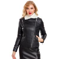PU Leather Women Coat fleece & thermal & with pocket Solid PC