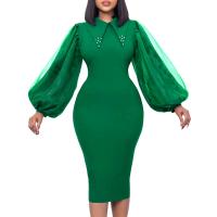 Polyester Plus Size & High Waist Sexy Package Hip Dresses mid-long style patchwork Solid PC