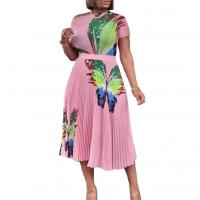Polyester Plus Size & Pleated Two-Piece Dress Set large hem design printed Set