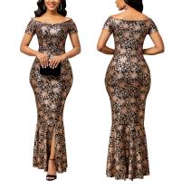 Polyester Slim & long style One-piece Dress irregular & off shoulder printed PC