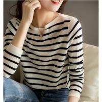 Viscose Fiber Women Sweater loose knitted striped white and black : PC