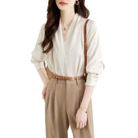 Polyester Women Long Sleeve Shirt patchwork Solid Apricot PC