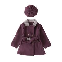 Polyester Girl Clothes Set mid-long style & two piece Hat & coat Solid Set