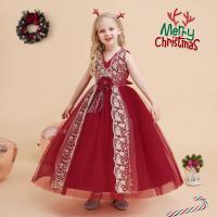 Polyester Girl One-piece Dress christmas design gold foil print floral PC
