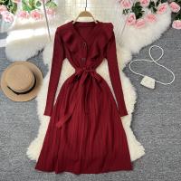 Polyester Waist-controlled One-piece Dress knitted Solid : PC