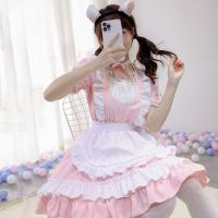 Polyester Sexy Maid Costume & four piece dress & apron & Hair Clip Set